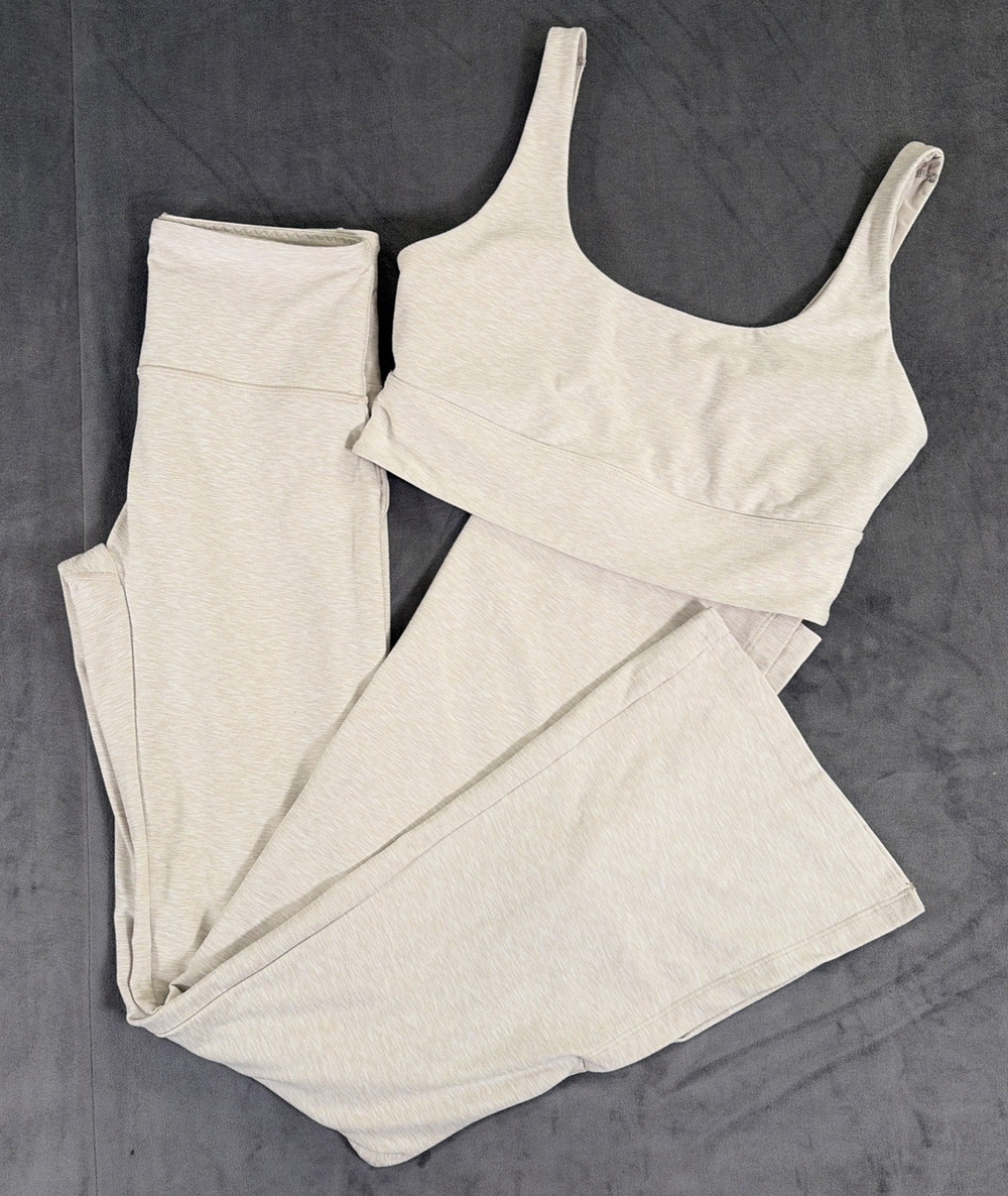 Victoria's Secret VSX Leggings Soft LUXMarl Flare Heather Beige 32” & Sports Bra